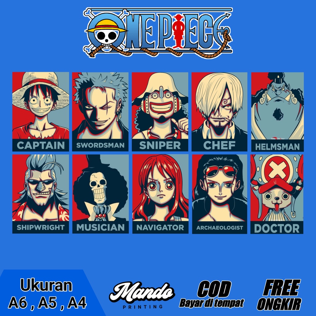 Hiasan Dinding Poster One Piece RedBlue 1 set 10 pcs Wanted One piece