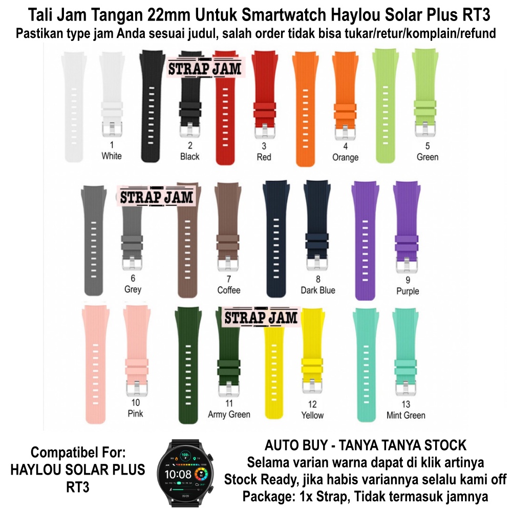 M46 Tali Jam Tangan Haylous Solar Plus RT3 - Strap 22mm Rubber Silikon Texture Garis