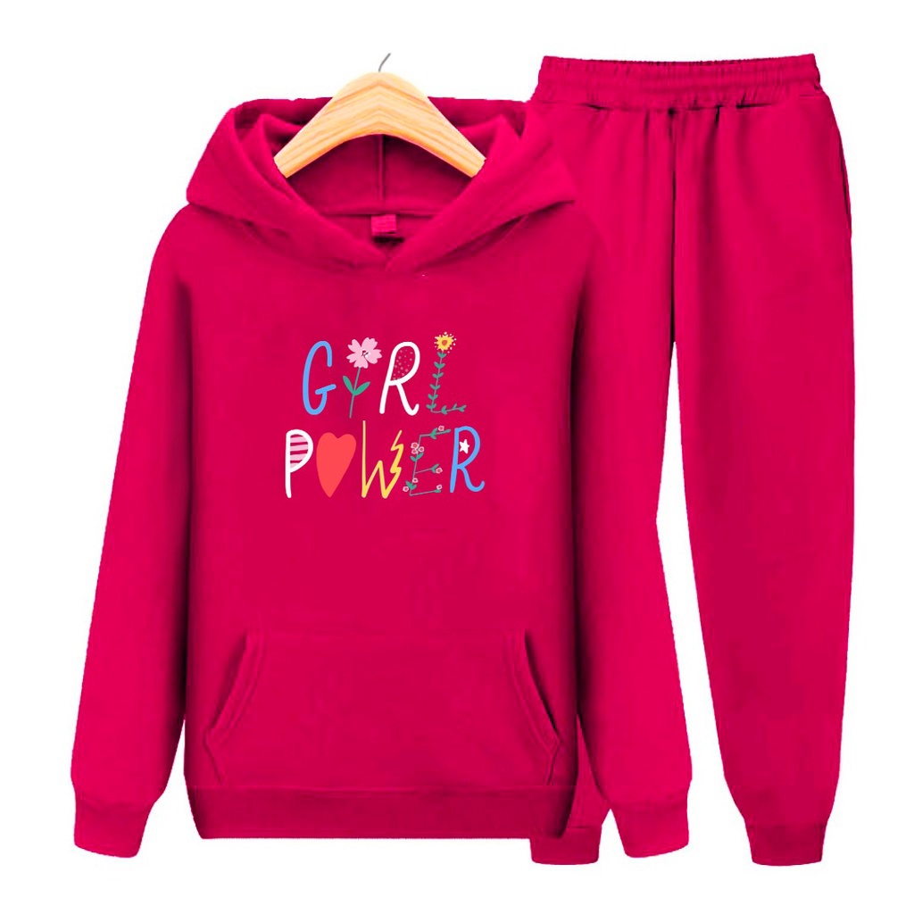 Setelan Anak Girl Power / Baju hoodie topi dan Celana Anak