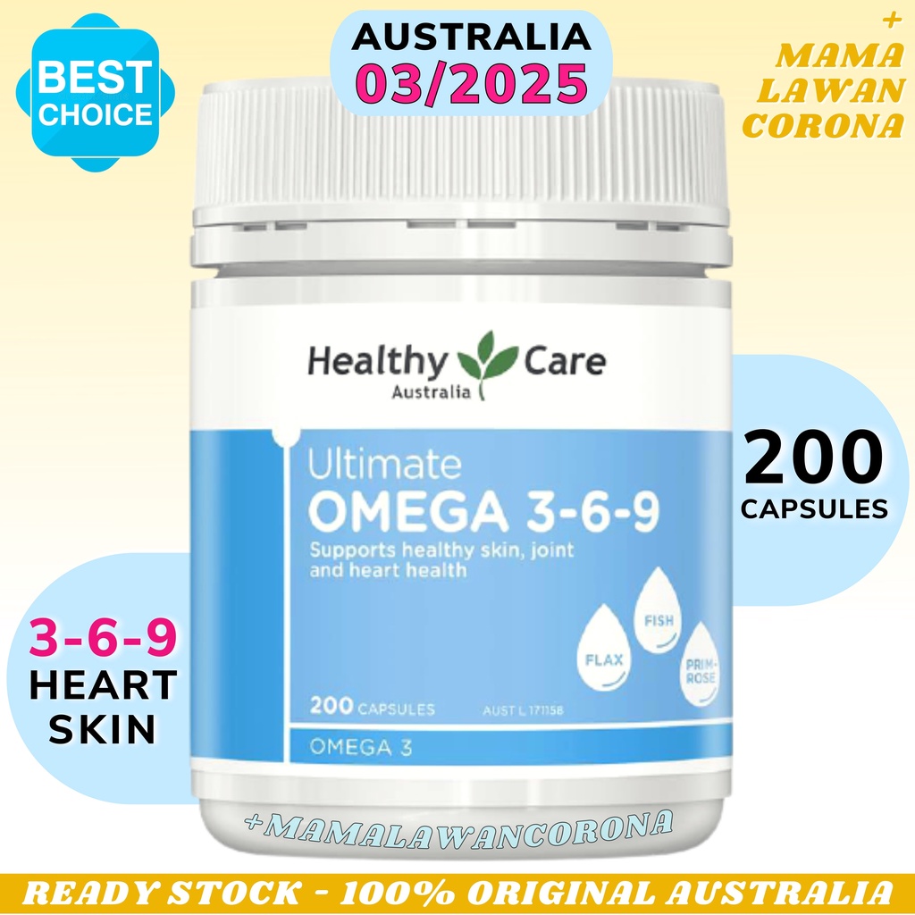 Healthy Care Ultimate Omega 3 6 9  369 200 Capsules / Super Flaxseed 1000mg 200 Kapsul / Squalene 1000 mg Capsule Caps Shark Ikan Hiu / Salmon 500 / Fish Oil + Krill 400 / Vitamin D / Wild Krill Oil 60 / Odourless Fish Oil + Lecithin 120 Mini Caps