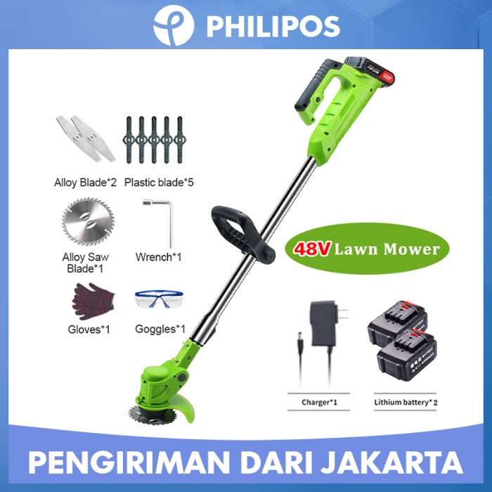 Pemotong Mesin Potong Rumput Dengan Roda Mesin Pemotong Rumput Listrik Padi - Hijau, 12V Baterai*1