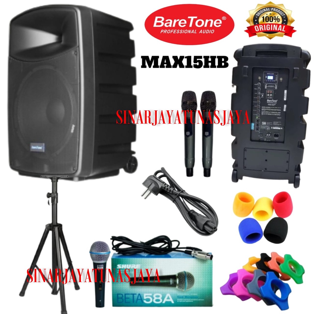 Speaker Portable Meeting BARETONE MAX15HB 600 WATT ORIGINAL FREE BONUS - BARETONE MAX 15HB