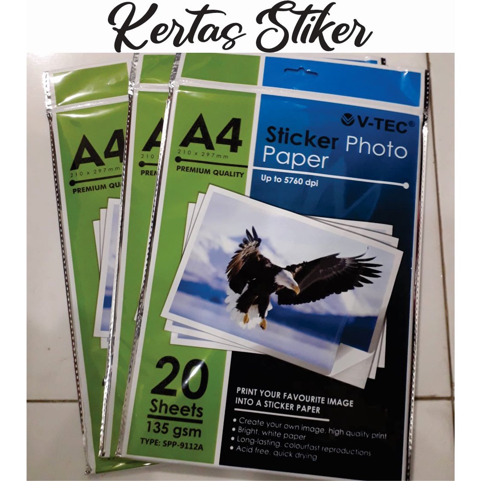 

Kertas stiker / stiker glossy Photo Paper V-TEC 135gr A4/pack isi 20lembar