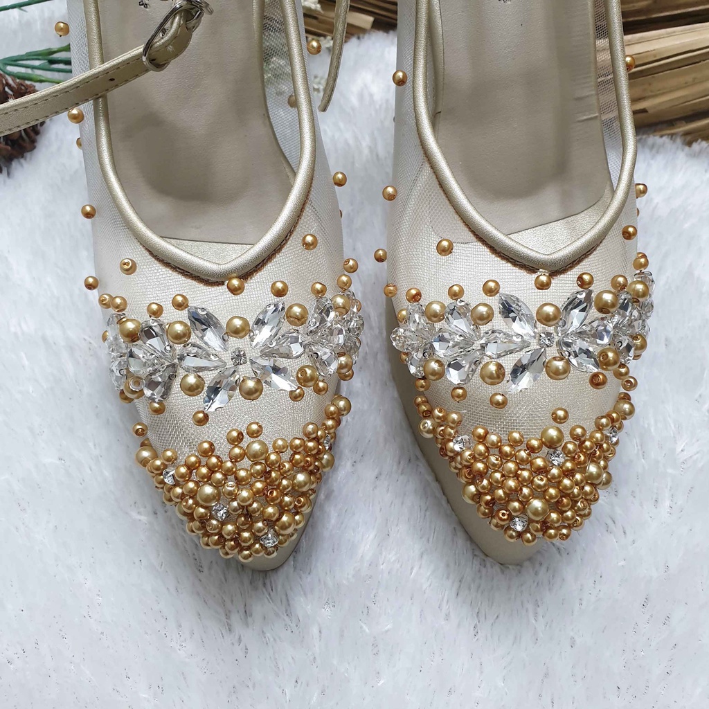 Sepatu wedding pesta cantik mingka gold 12cm tahu