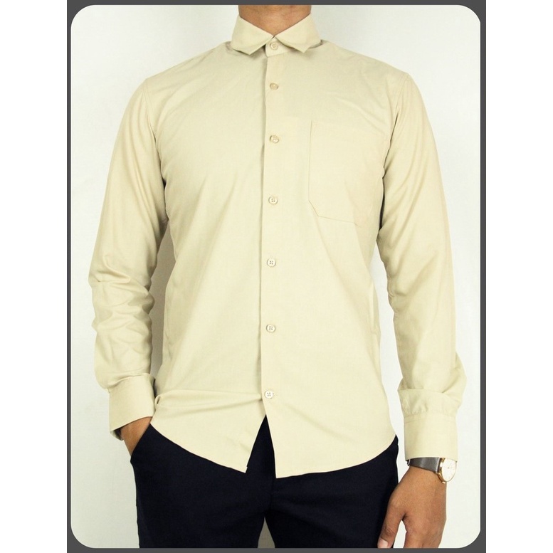 Kemeja Kerja Pria Formal STANLEY ADAMS Slim Fit Lengan Panjang Coklat Susu Coksu Polos 07 | Pakaian Formal Pria 100% Original Brand Matahari