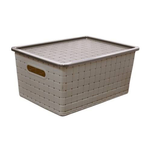 Storage Box Organizer Lugano S Keranjang Plastik Motif Anyaman Rotan Tembikar + Tutup Serbaguna Ukur