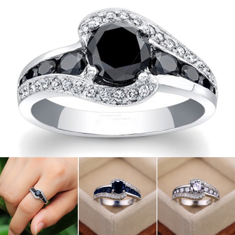 Fashion Khusus Lucu Batu Hitam Wanita Cincin Kawin Mempesona Kristal Zirkon Hadiah Yang Indah Top Perhiasan Klasik Wanita