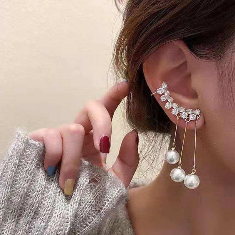 Kepribadian Baru Desain Fashion Zirkon Anting Untuk Wanita Cahaya Mewah Web Selebriti Temperamen Jumbai Perhiasan Anting Mutiara