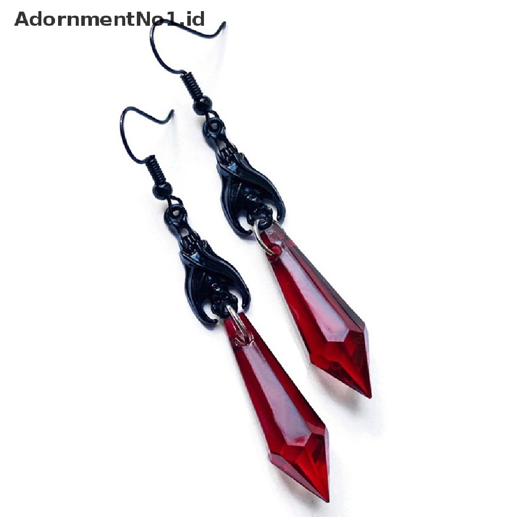 [AdornmentNo1] Anting Kelelawar Hitam Dengan Manik-Manik Teardrop Merah, Anting, Perhiasan Gotik, Perhiasan Alternatif, Hadiah Gotik Untuknya, Kekasih Kelelawar, Halloween [ID]