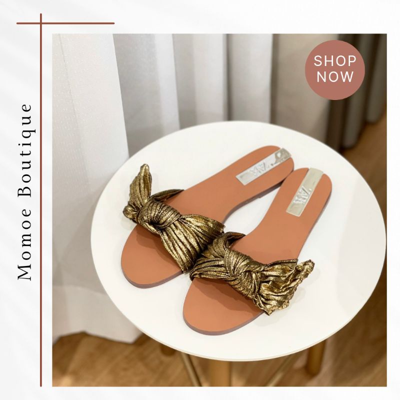 Sandal Flat Wanita Import Zara Pita Gold Flat Shoes ZS879