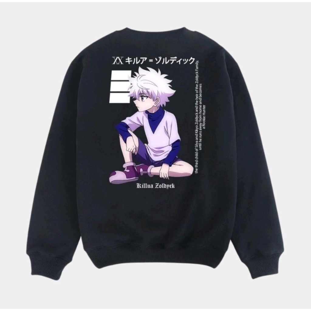 ANIME SWEATER UNISEX KILUA ZOLDIG ACTION / CREWNECK CASUAL PREMIUM SIZE M TO XXL FLEECE TEBAL HALUS TERBARU'