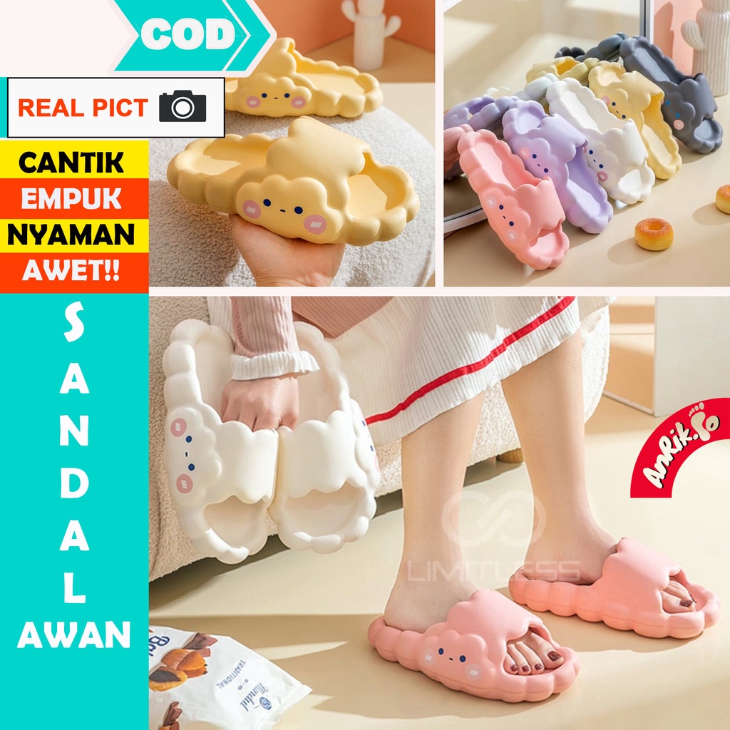 SANDAL SELOP LIMITLESS AWAN CLOUD WANITA CEWEK PEREMPUAN SLIP ON KOREA KOREAN STYLE EMPUK SANTAI RUMAH RUMAHAN ANTI SELIP SLIP AWET