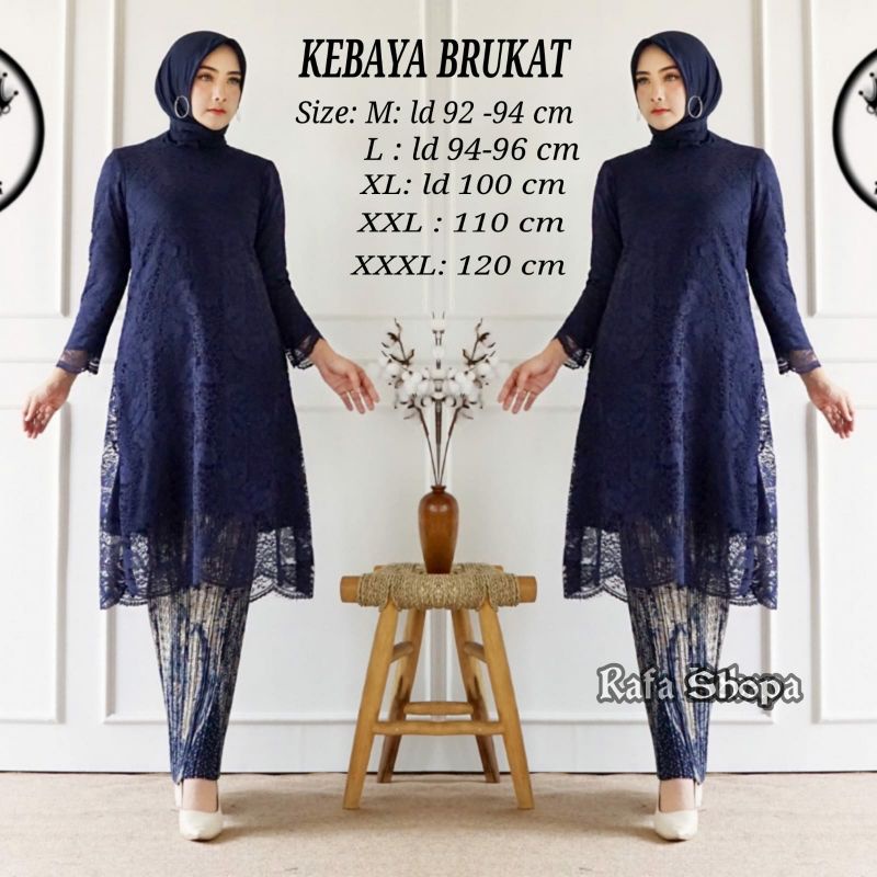 Kebaya Tunik Brokat Set Plisket/ Kebaya Brokat  Warna Navy/ Hijau Botol