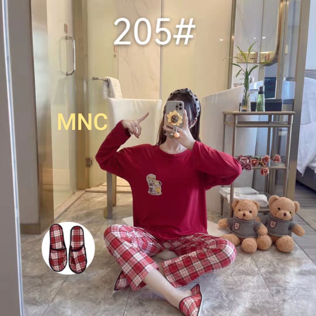 RAJUTID PIYAMA BTS + SANDAL / BAJU TIDUR BTS / PIYAMA WANITA PP IMPORT