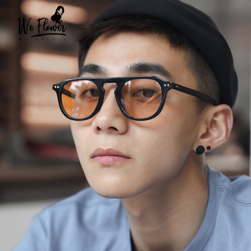 We Flower Vintage Bulat Coklat Tua Lensa Aviator Kacamata Hitam Untuk Pria Wanita Keren Fashion UV400 Kacamata Aesthetic Shades Sunnies Kacamata Outdoor Eyewear