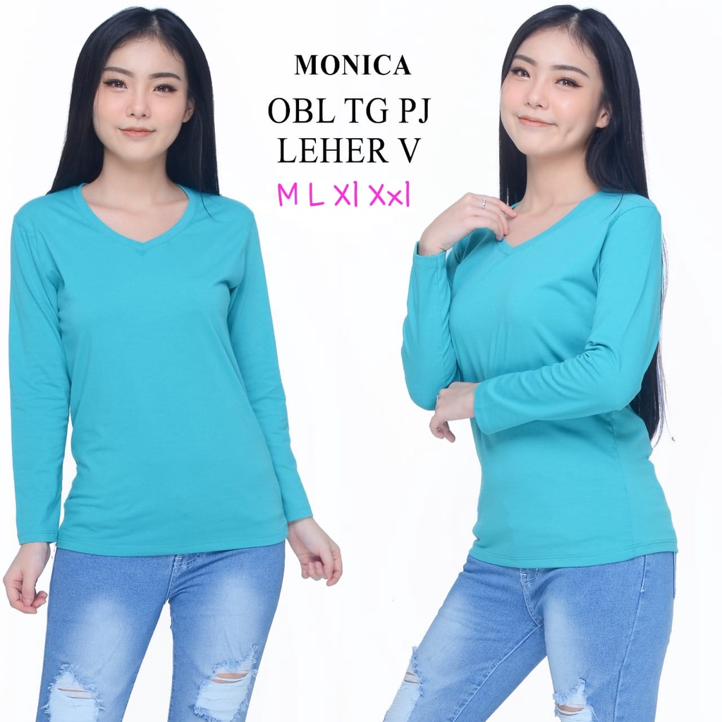 V-NECK Baju Kaos Wanita Cewek Cewe Lengan Tangan Panjang Tebal Ketat Olahraga Senam Bagus