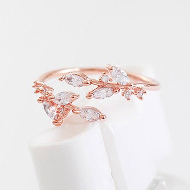 Fashion Segar Cabang Daun Desain Pembukaan Cincin Wanita 3warna Logam Tersedia Pengantin Akad Pernikahan Pesta Perhiasan Mewah
