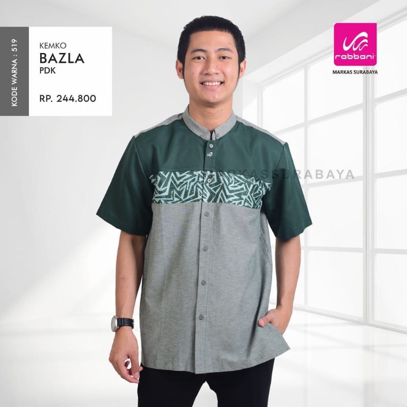 Kemko Bazla Rabbani Kemeja Koko Rabbani Lengan Pendek Warna Mustard Hijau
