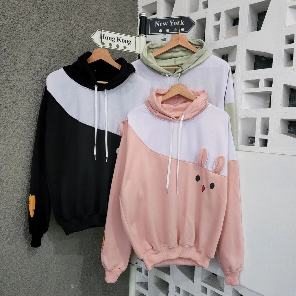 RABBIT CUTE HOODIE SWEATER OVERSIZE - SWEATER WANITA OVERSIZE KOREAN STYLE BIG SIZE