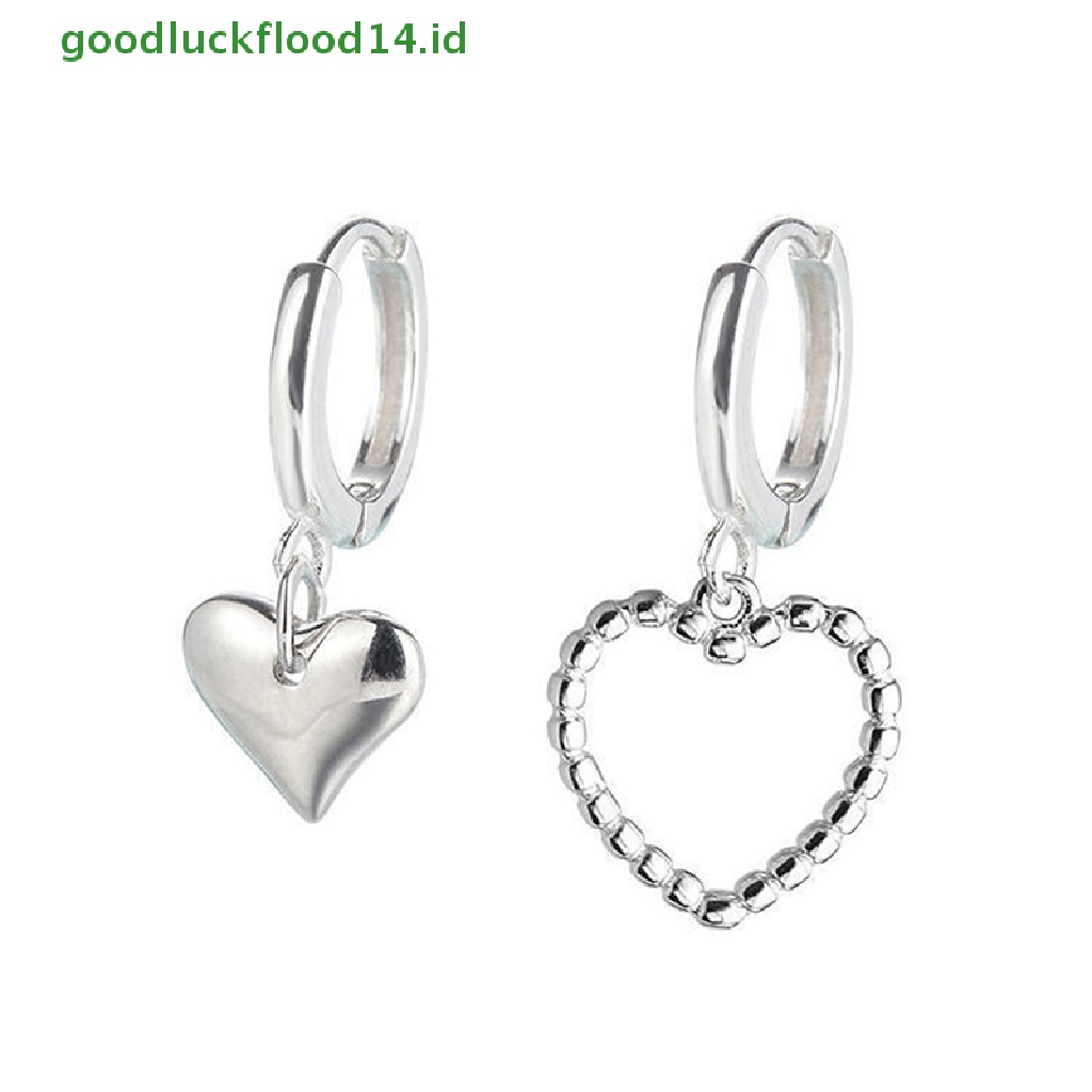 [GOOGFOUR] 2 Pcs Baru Fashion Wanita Warna Perak Hoop Earring Asimetris Hati Pesona Studs Earrings Temperamen Wanita Earrings Pesta Hadiah Ulang Tahun Perhiasan Aksesoris [TOP]