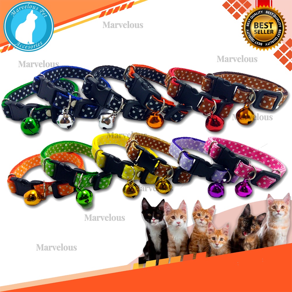 Kalung Kucing Lonceng Besar Motif Polkadot ( Lonceng 14 mm )