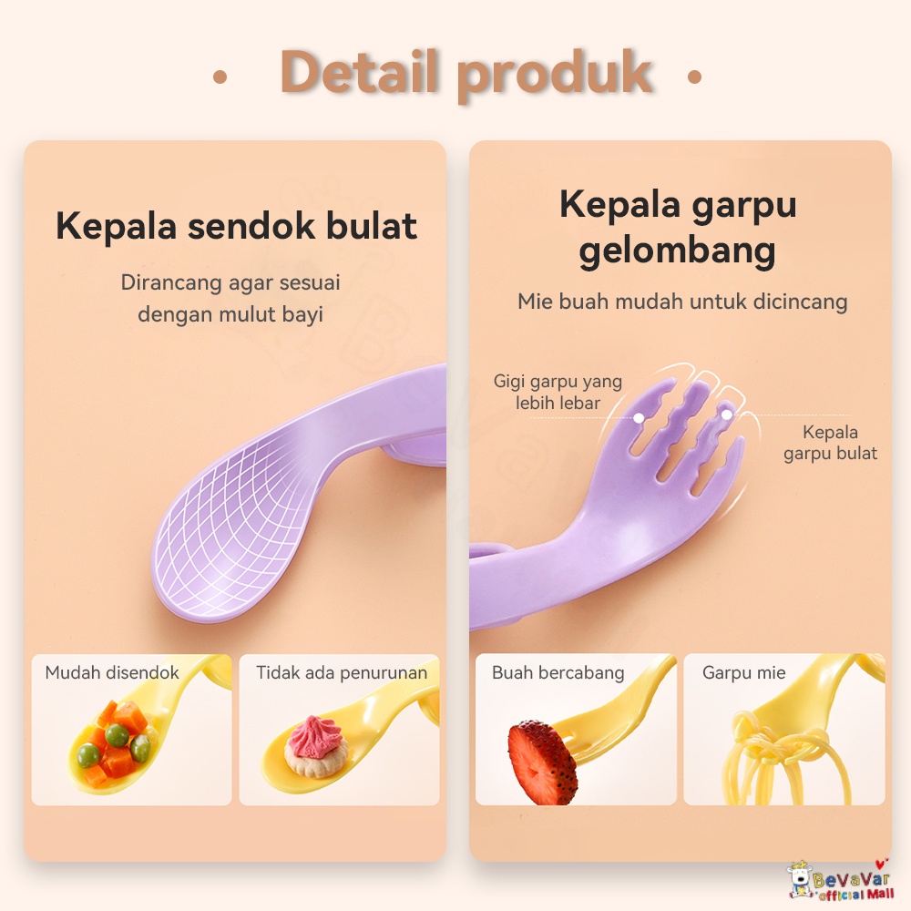 BEVAVAR 2Pcs/Set Training Spoon And Fork Sendok Garpu Makan Anak Bayi Alat Makan Anak