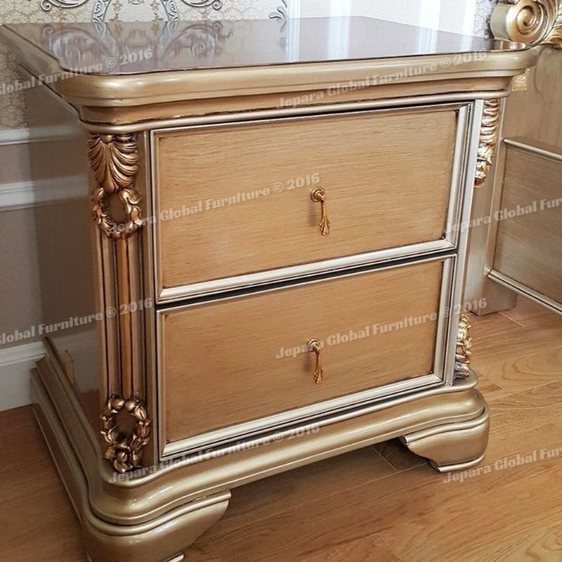 Nakas Bedside Rose gold ukir laci 2 french ( bedside laci, nakas duco, drawer duco, laci ukir )