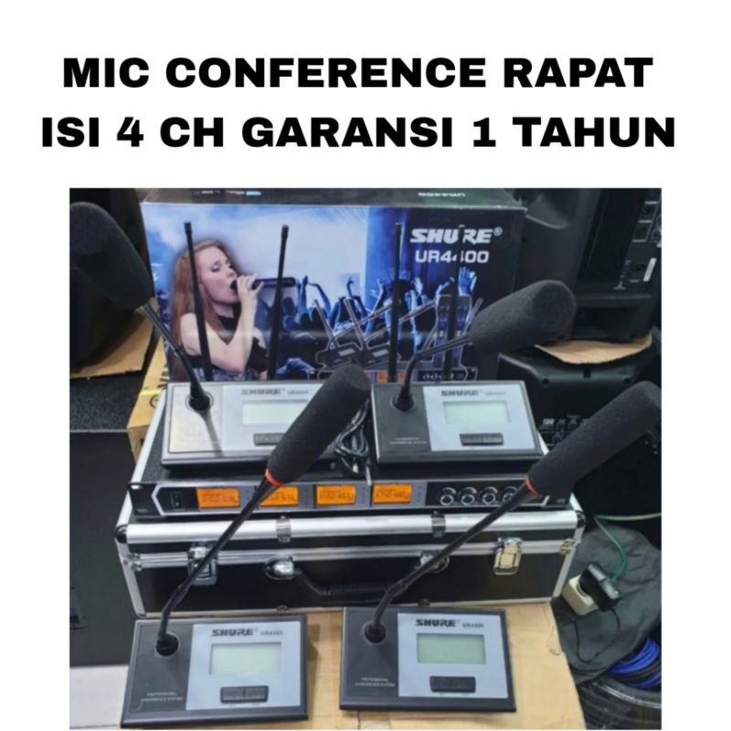 DISTRIBUTOR MIC/MICROPHONE CONFERENCE WIRELESS SHURE UR4400 MEJA ISI 4 MIC