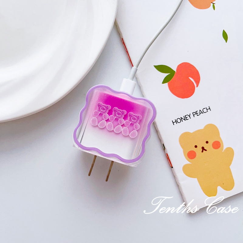 18w-20w Lengan Pelindung Kabel Data Kartun Ekspresi Lucu Tiga Beruang Kecil pink Pola tulip charger case Pelindung Jalur Pengisian Kawat Berliku anti Putus