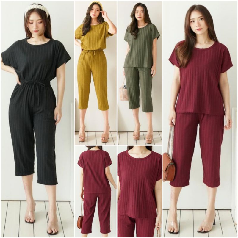 ❣️ SPECIAL PRICE ♡ PREMIUM ♡ REAL PIC ! DYLLYS 2 IN 1 COMFY RIB TEXTURE SET BLOUSE WITH PANTS / SETELAN TEKSTUR ATASAN &amp; CELANA