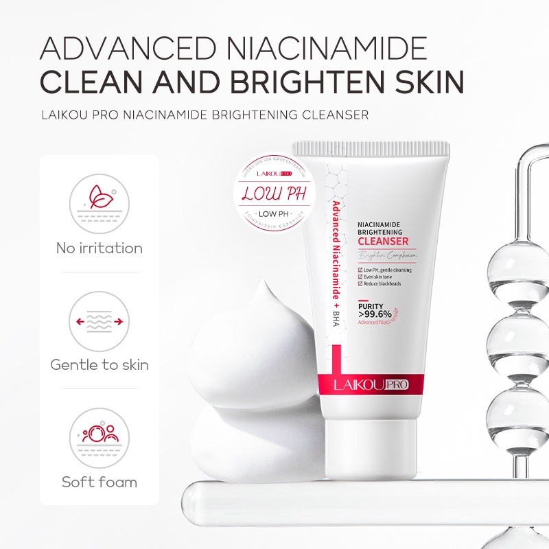 LAIKOU Pro 99.6% Niacinamide Permbersih Wajah Mencerahkan Mengurangi Komedo Membersihkan dengan lembut Memudarkan Melanin 50g