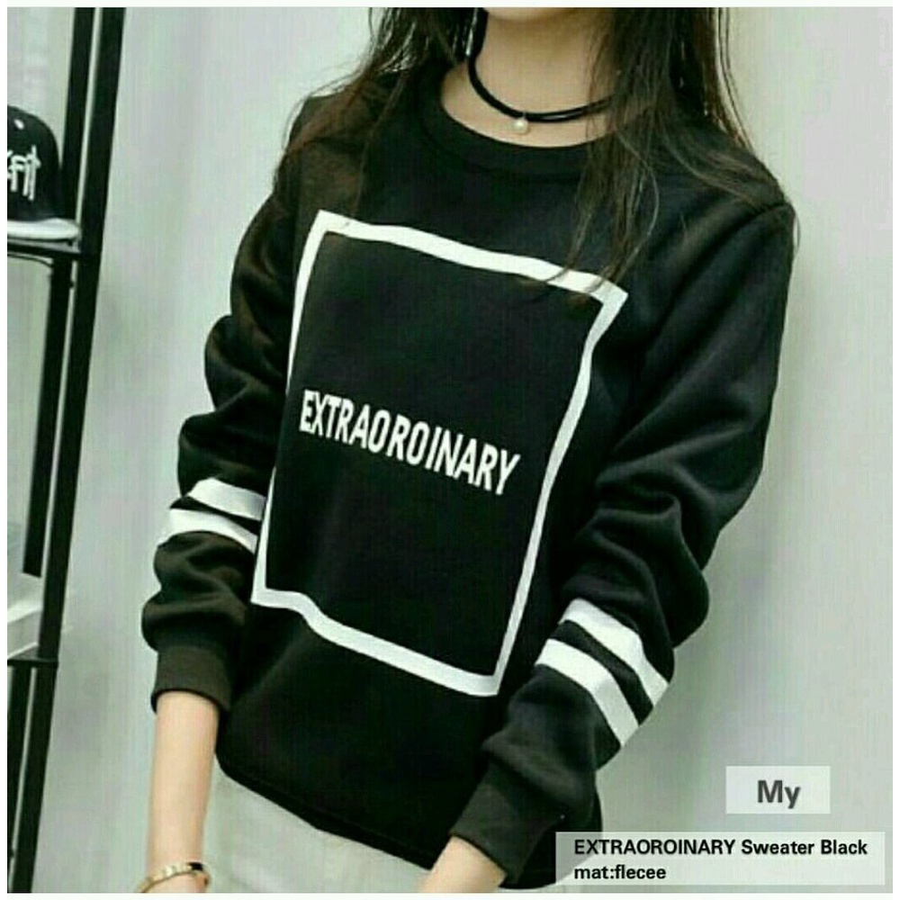 EXTRAORDINARY / sweater wanita / crewneck wanita / sweater hitam / sweater kekinian