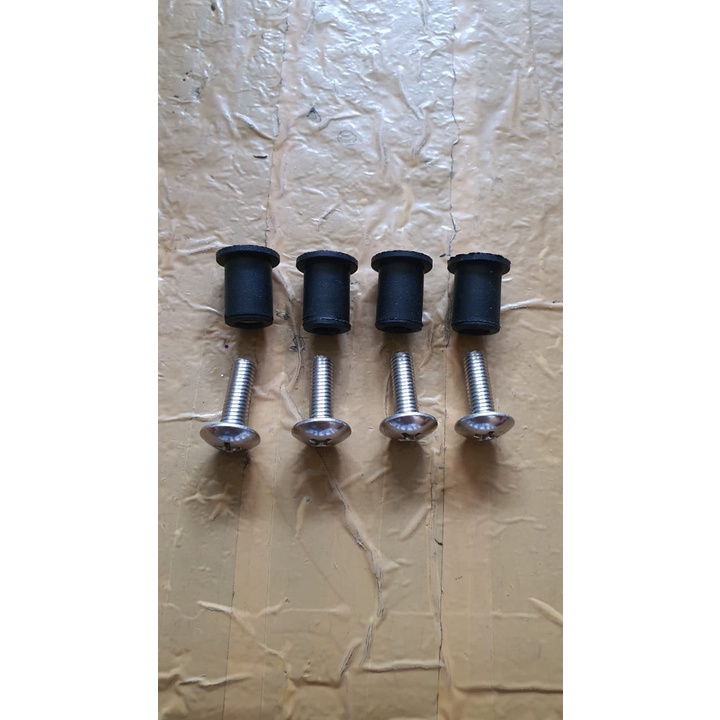 (Paket 4pcs Buat Stainless) Karet Tameng dan Baut Visor Aerox, xride, satria fu