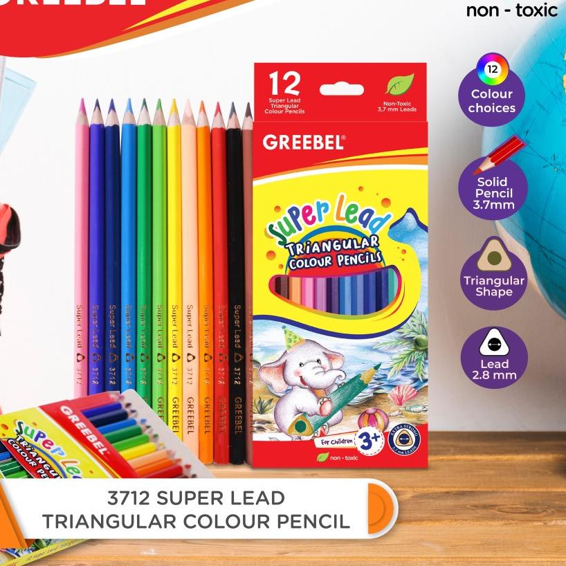 

Terlaris GREEBEL Pensil Warna anak 3712 SUPER LEAD (ISI 12) / Coloring Pencils Cerah tdk Berdebu aman non toxic