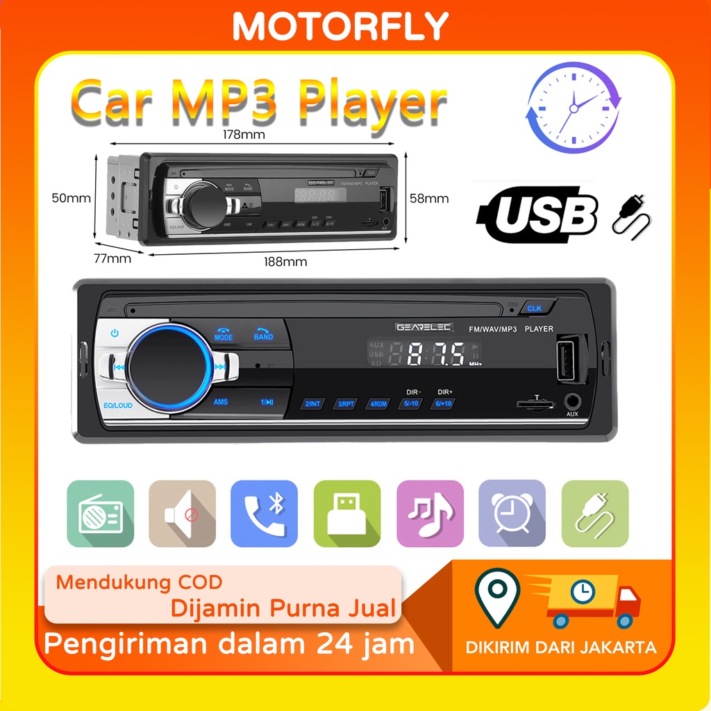 Head Unit Tape Audio Mobil MP3 Player Bluetooth Wireless Receiver FM radio remote 12V - MP3