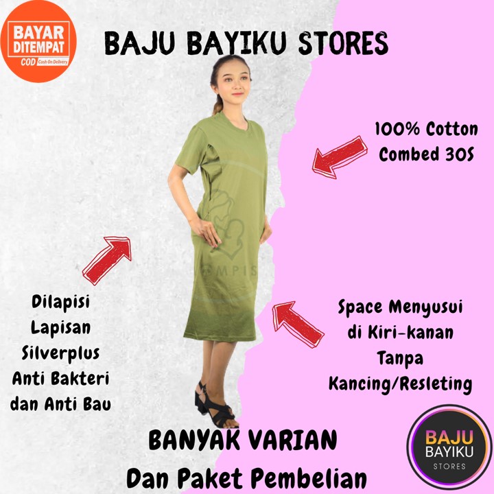 Baju Hamil Kekinian Kerja Harian Dress Menyusui Space Kanan Kiri Kaos Bumil Lengan Pendek Dres Atasa