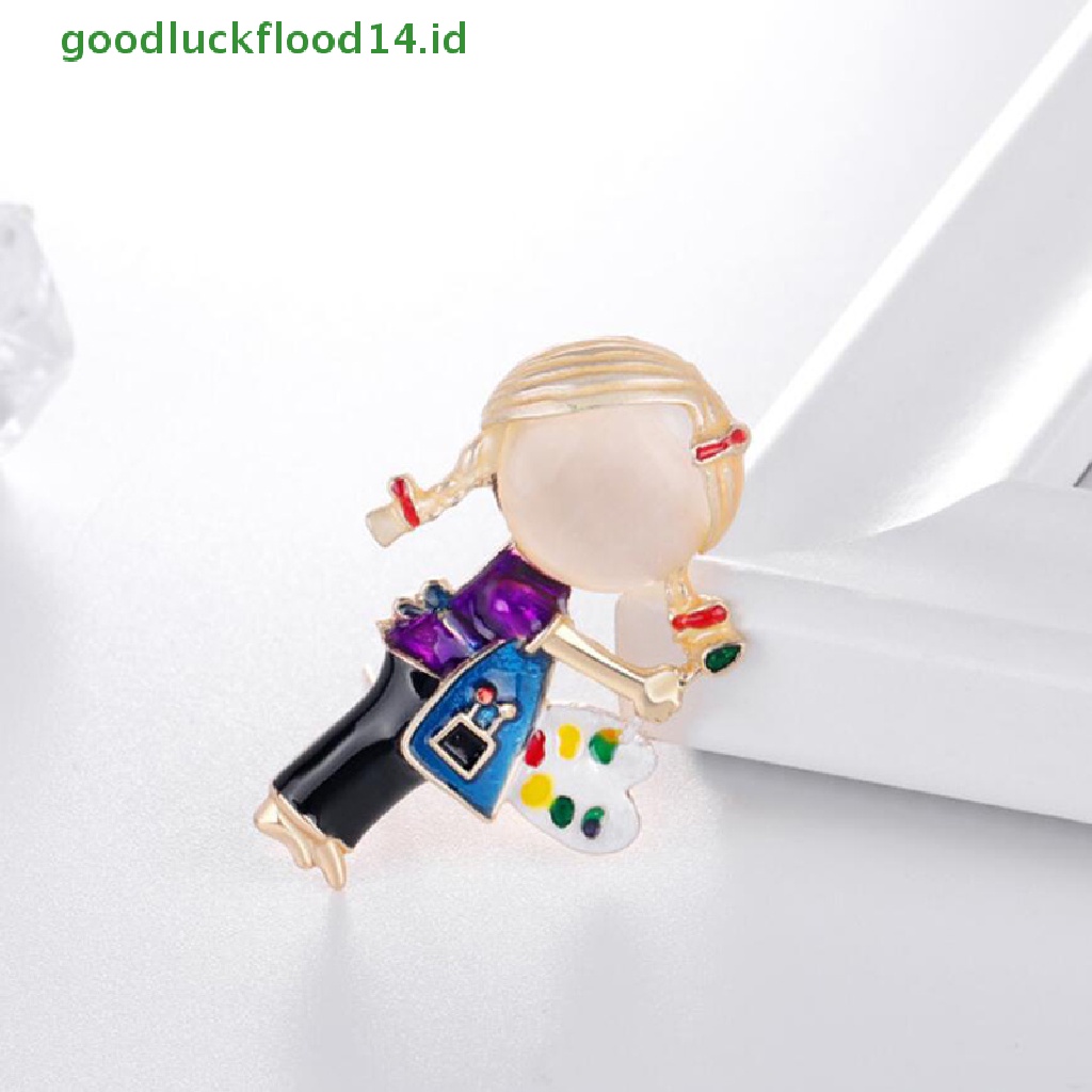 [GOOGFOUR] Enamel Lucu Ponytail Pager Gadis Bros Kristal Lapel Pin Aksesoris Perhiasan [TOP]