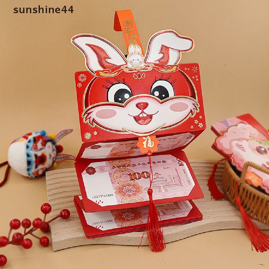 Sunshine Maskot Imlek Shio Kartun Kelinci Merah Packet Amplop Merah Lipat 3d2023musim Semi Festival Hongbao Dekorasi Pesta Ulang Tahun.