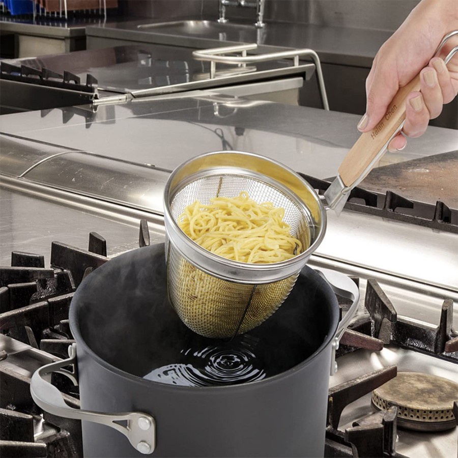 Saringan Stainless Steel Mie Kocok Gagang Kayu / Saringan Mie Kocok