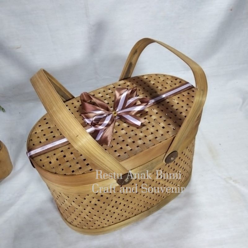 NEW rantang bambu oval 30x18x19cm, keranjang bambu, rantang besek, rak bambu, hantaran, cemilan, kue