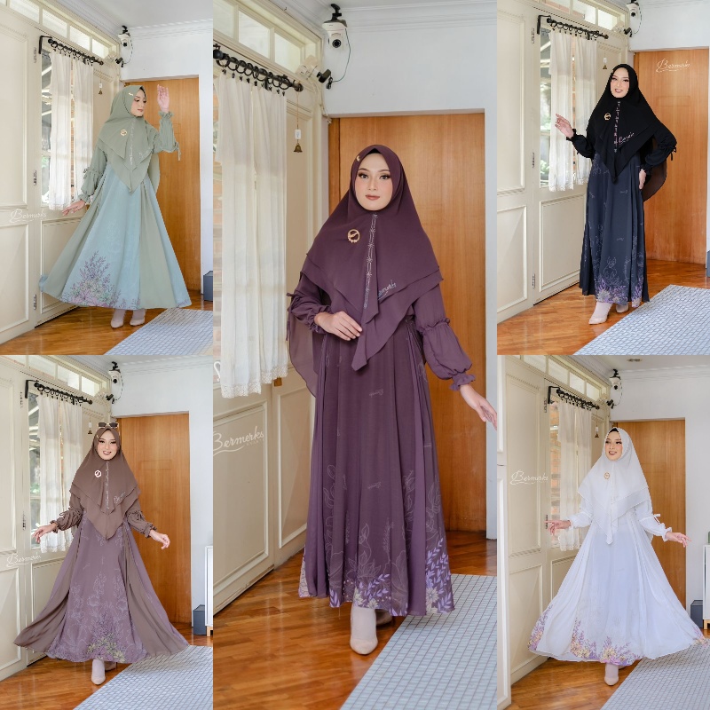 Gamis set Khimar ceruty babydoll Faiza Aisyah Cindi Latina Kinanti Tamara PUTRI ORI bermerks syari polos combi motif pinggiran dress wanita terbaru masa kini update hits