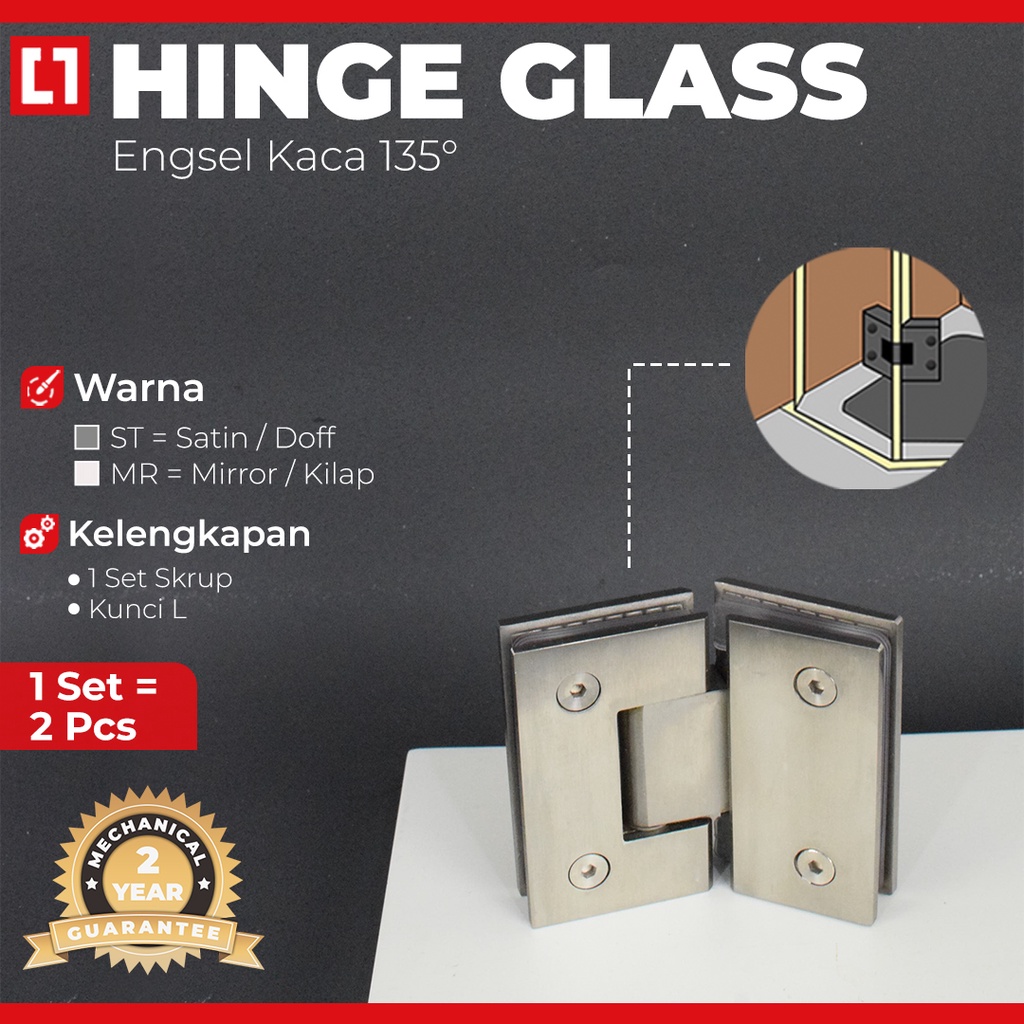 Shower Hinge Glass Door Engsel Pintu Kaca Kamar Mandi Stainless 135