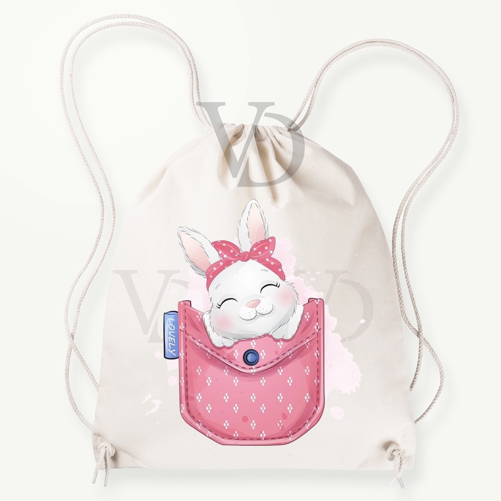 tas serut kanvas rabbit cute / tas gendong lucu / hampers anak