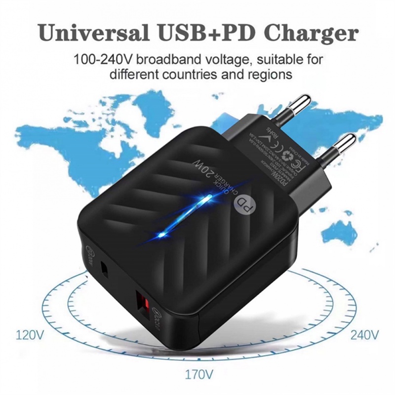 Usb Charger Quick Charge PD20W QC3.0 Adaptor Dinding Lampu LED Untuk Charger Handphone iPhone