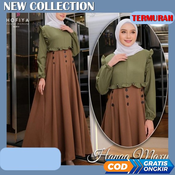 Gamis Bunga Sakura Terbaru Bahan Ceruty Babydoll Motif Bunga Kecil Rinjani Dress Gaun Pesta Muslimah