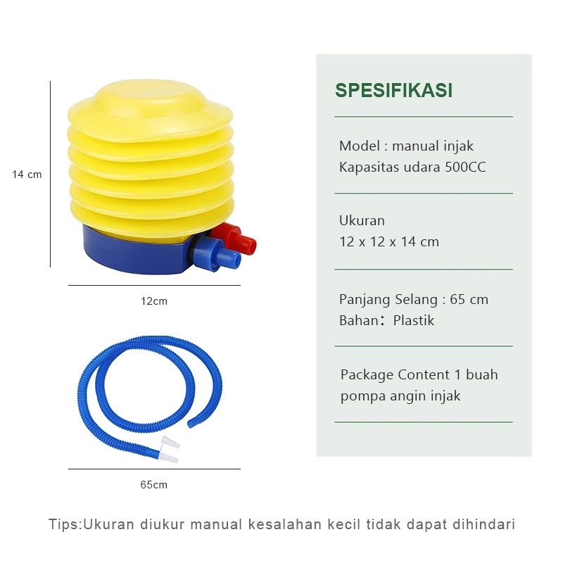 Pompa Injak Manual Bulat Kuning Balon Udara Foil Ban Karet Kolam Renang