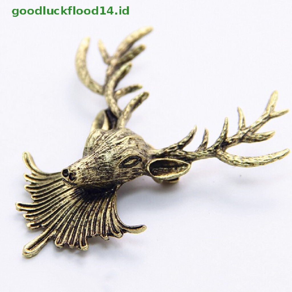 [GOOGFOUR] 1pc Unisex Kerah Hewan Bros Pin Klip Tanduk Rusa Lucu Head Pins Brooch [TOP]