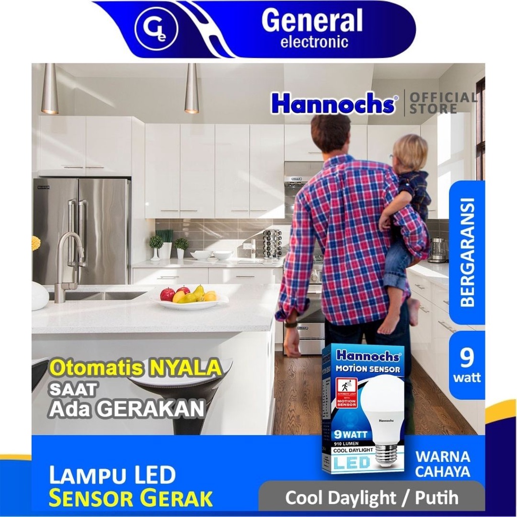 Lampu Led Motion Sensor Gerak Otomatis Hannochs 5W , 9W , 13W Cahaya Putih
