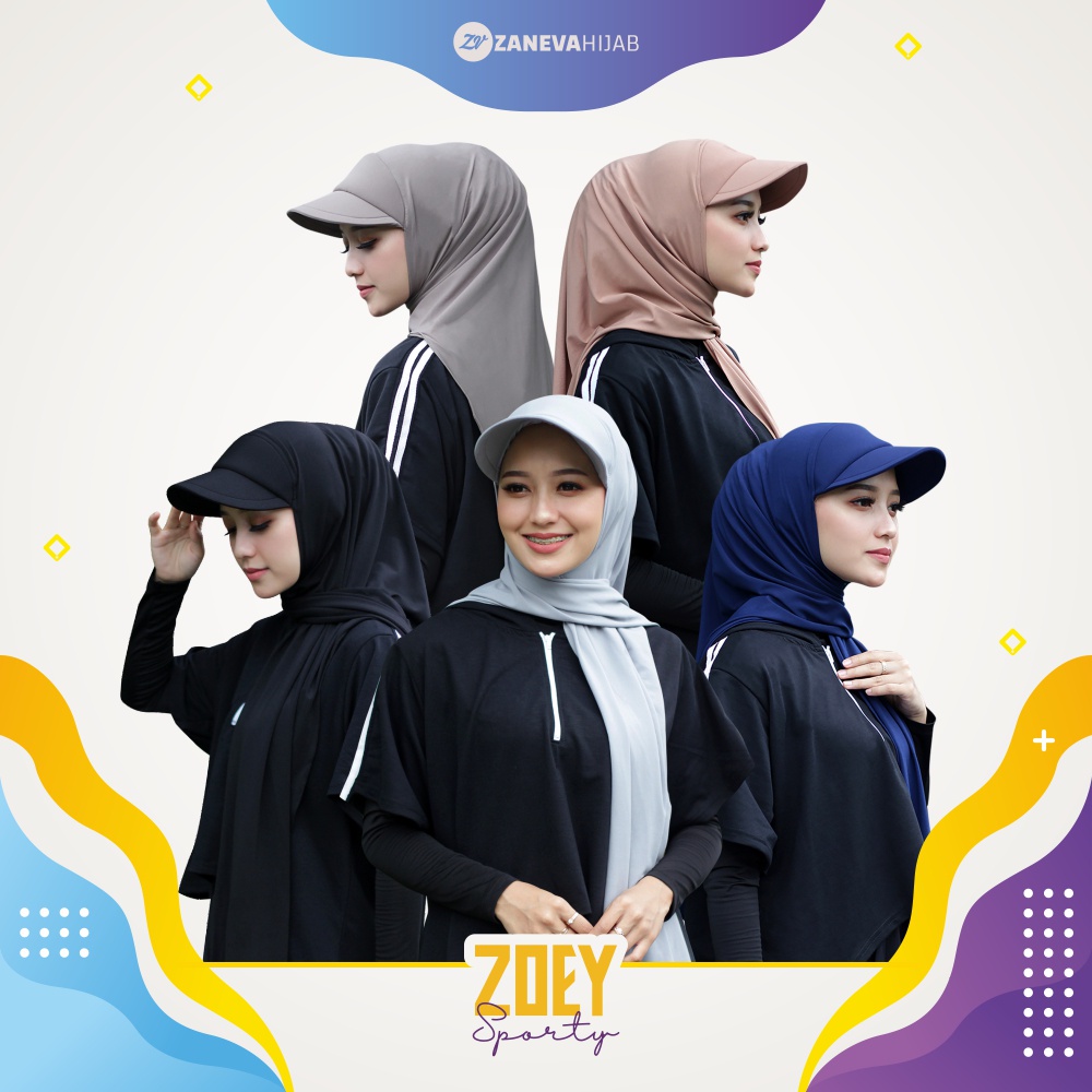 Zoey Sporty l Topi Hijab Instan l Hijab Topi Olahraga l Pashmina Topi By Zaneva