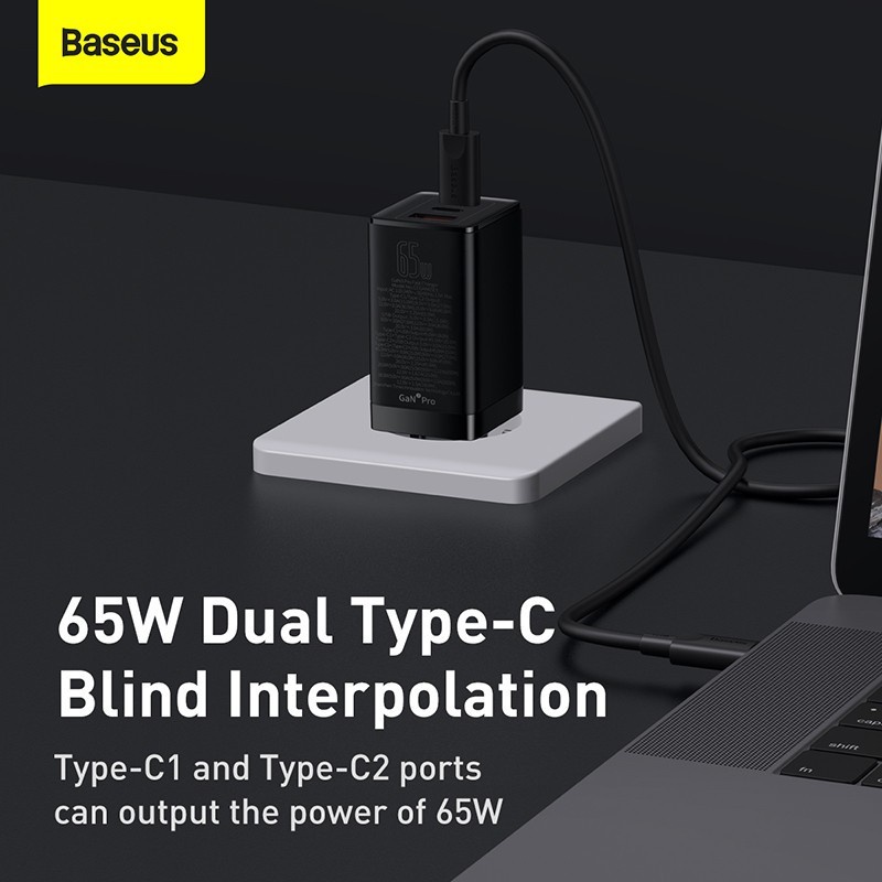 Baseus GAN 5 Pro 65W Dual Type C + USB - Fast Charger PD 3.0